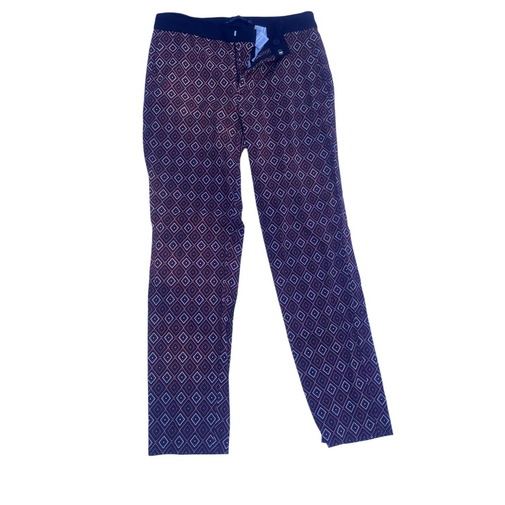 ZARA Woman Geometric Print Pants Red Blue‎ Slim Straight Leg Size S